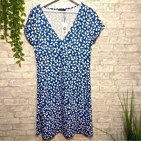 Nwt NORACORA Shirt Dress Blue and White Print Pattern‎ Dress Size Large - Picture 1 of 5
